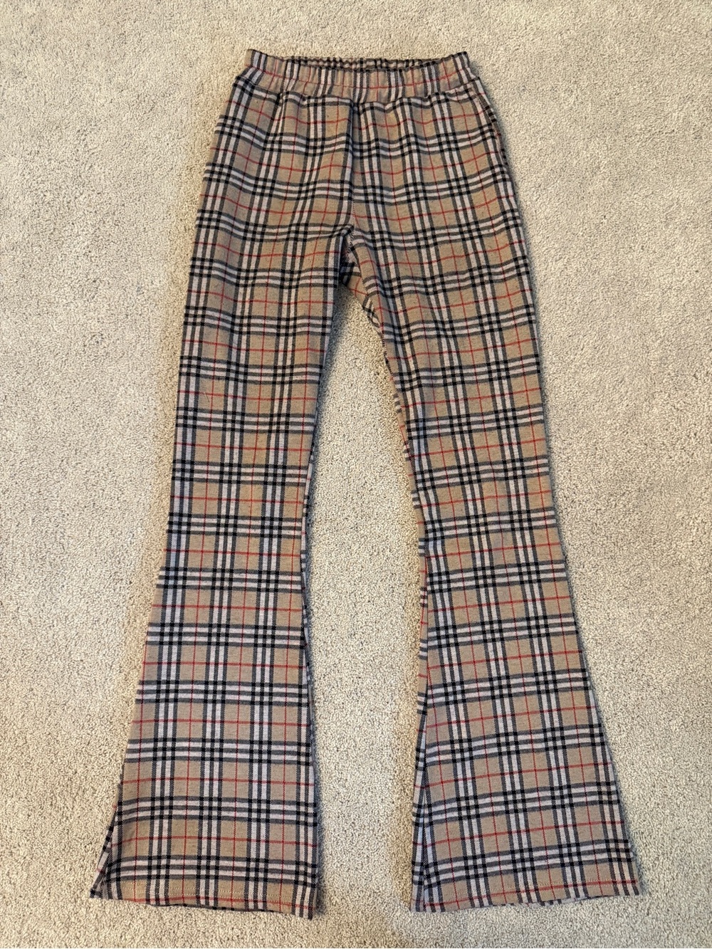 Plaid Flare Pants - Tan